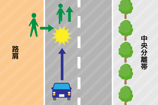 高速道路に侵入した歩行者の場合